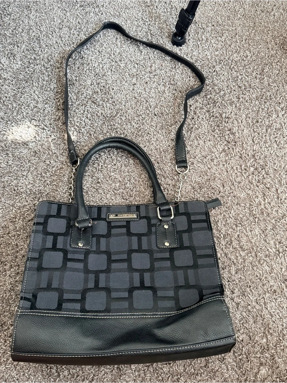 Nine West Black Pattern Handbag with Long Strap and Short Strap